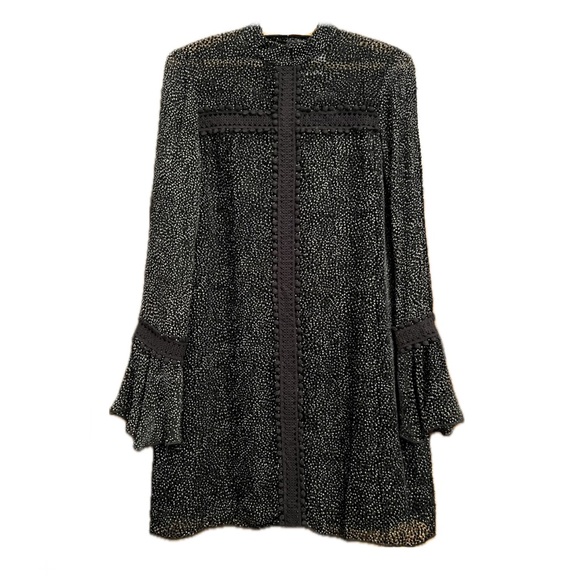 SAYLOR Lace & Felted Dot Black Long Sleeve Shift Dress, Small - Picture 1 of 8